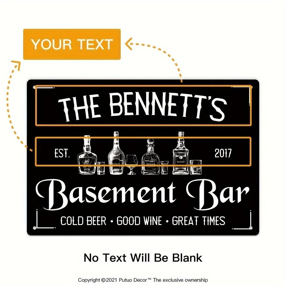 Wine With Beer Name - CIFbuy 1個入り カスタム地下室バー用メタルサイン、名前と年号を刻印したビール・ワイン・男の隠れ家・ゲームルームの壁飾り