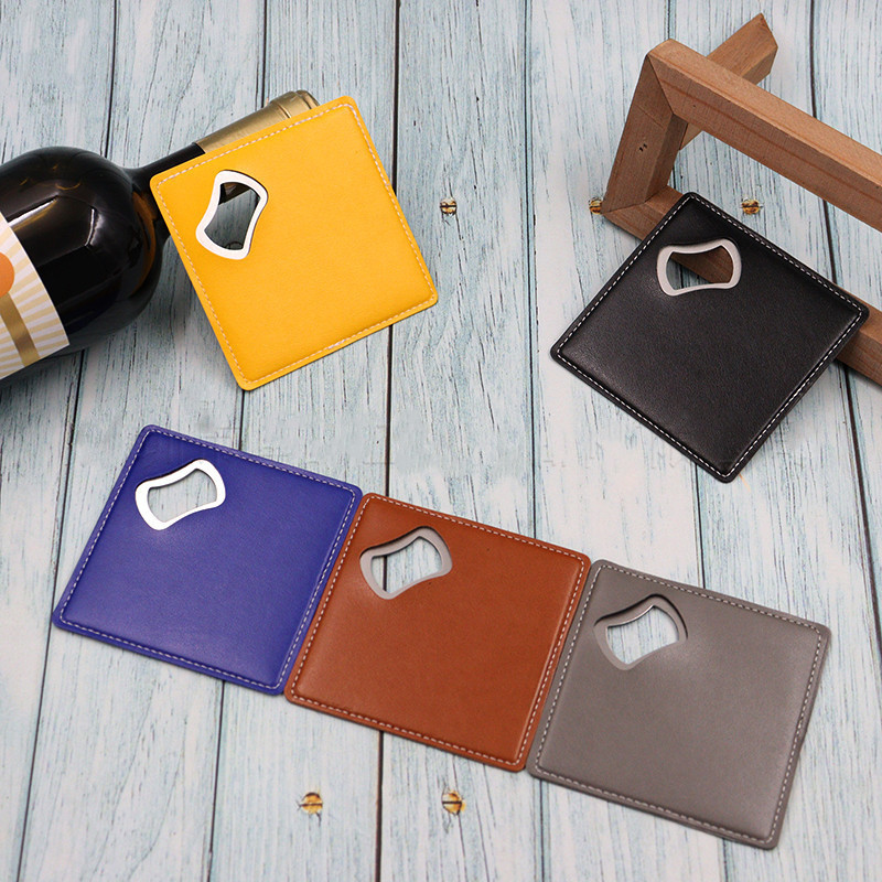 Wine Beer Logo - 100個入り PUレザー製 カスタム会社ロゴ入りコースター ヴィンテージ風 ポータブル ビール/ワインボトルオープナー