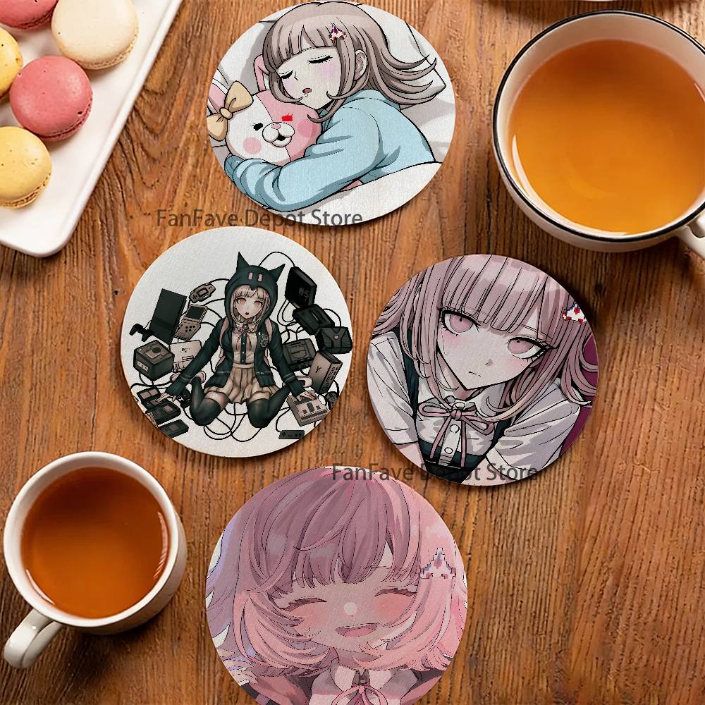 Wine N Beer - D-Danganronpa N-Nanami Chiaki 2Dパターンラウンド木製コースター装飾コーヒーカップ、コーヒーショップ、バー、ワイン、ビールで使用可能