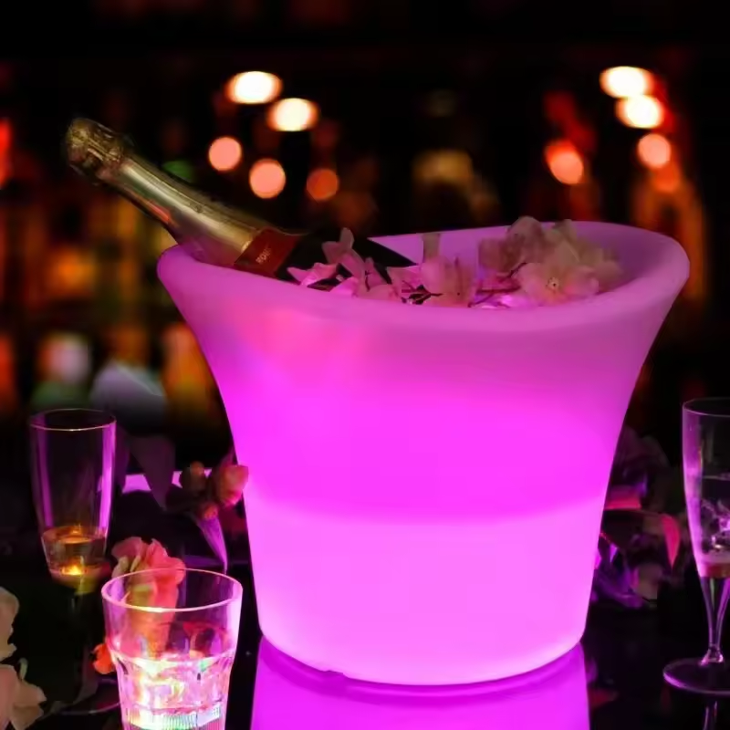 Beer Wine Up - LED照明付き防水丸型カスタムシャンパンワインビールクーラー、バー・パーティー用プラスチック製LEDアイスバケツ