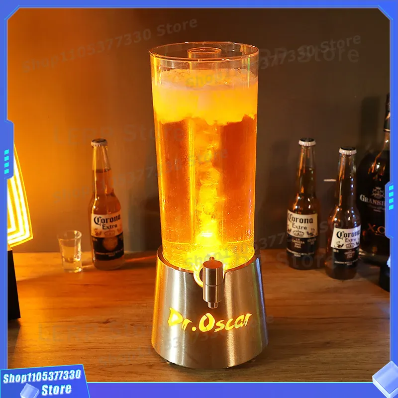 Beer Wine Up - 3L LEDライトアップビールディスペンサーバレル（タップ付き）、KTVバーパーティー用光るワインキャノン、ドラフト飲料容器、クールドリンク