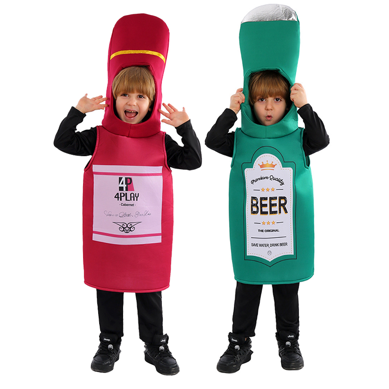 Beer Wine Up - 2025 新着ユニセックス女児グリーンビールボトルファンシードレスアップチュニック少年赤ワインボトルハロウィン衣装子供のための