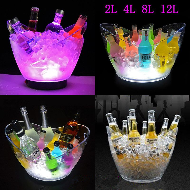 Beer Wine Up - 透明なLEDアイスキューブ収納バケット、バレルバー、ビール瓶クーラーコンテナ、ライトアップワインホルダー、2〜12l、ファッション