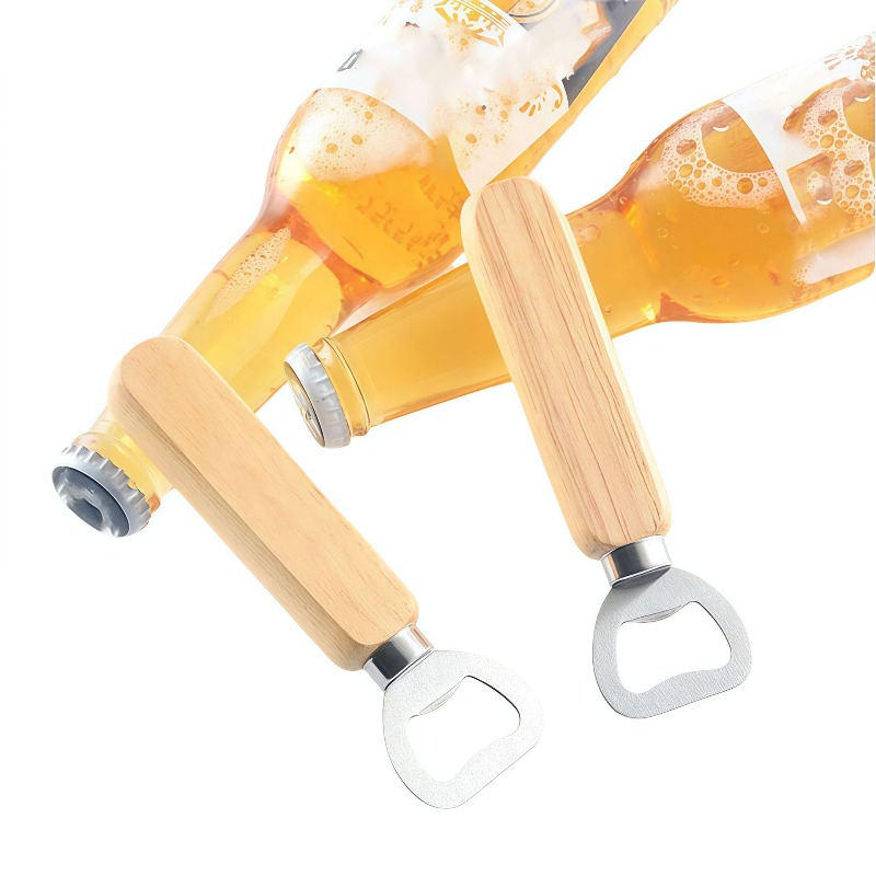 木製ハンドルのワインとビールのボトルオープナー、シンプルで持 - Wine Beer Logo のレビューと価格